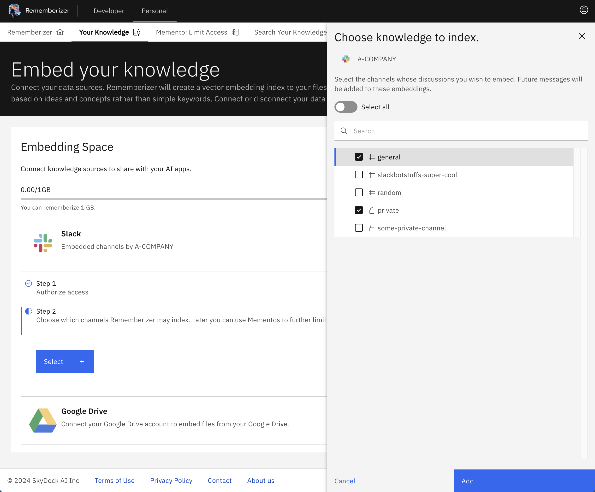 اختر القنوات لتضمينها كمعرفة