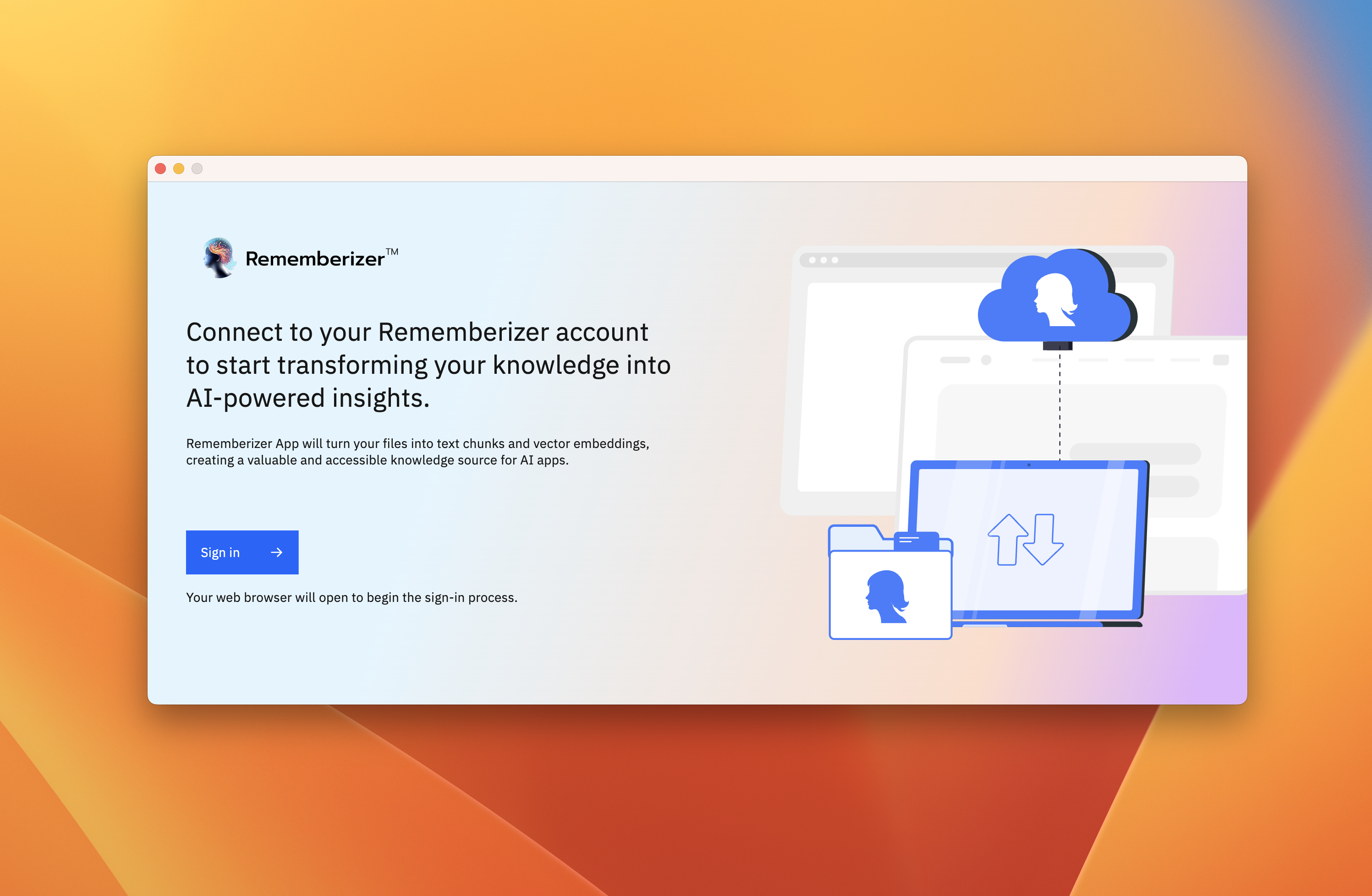 شاشة تسجيل الدخول لتطبيق Rememberizer