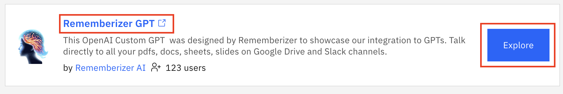 اسم التطبيق وزر الاستكشاف