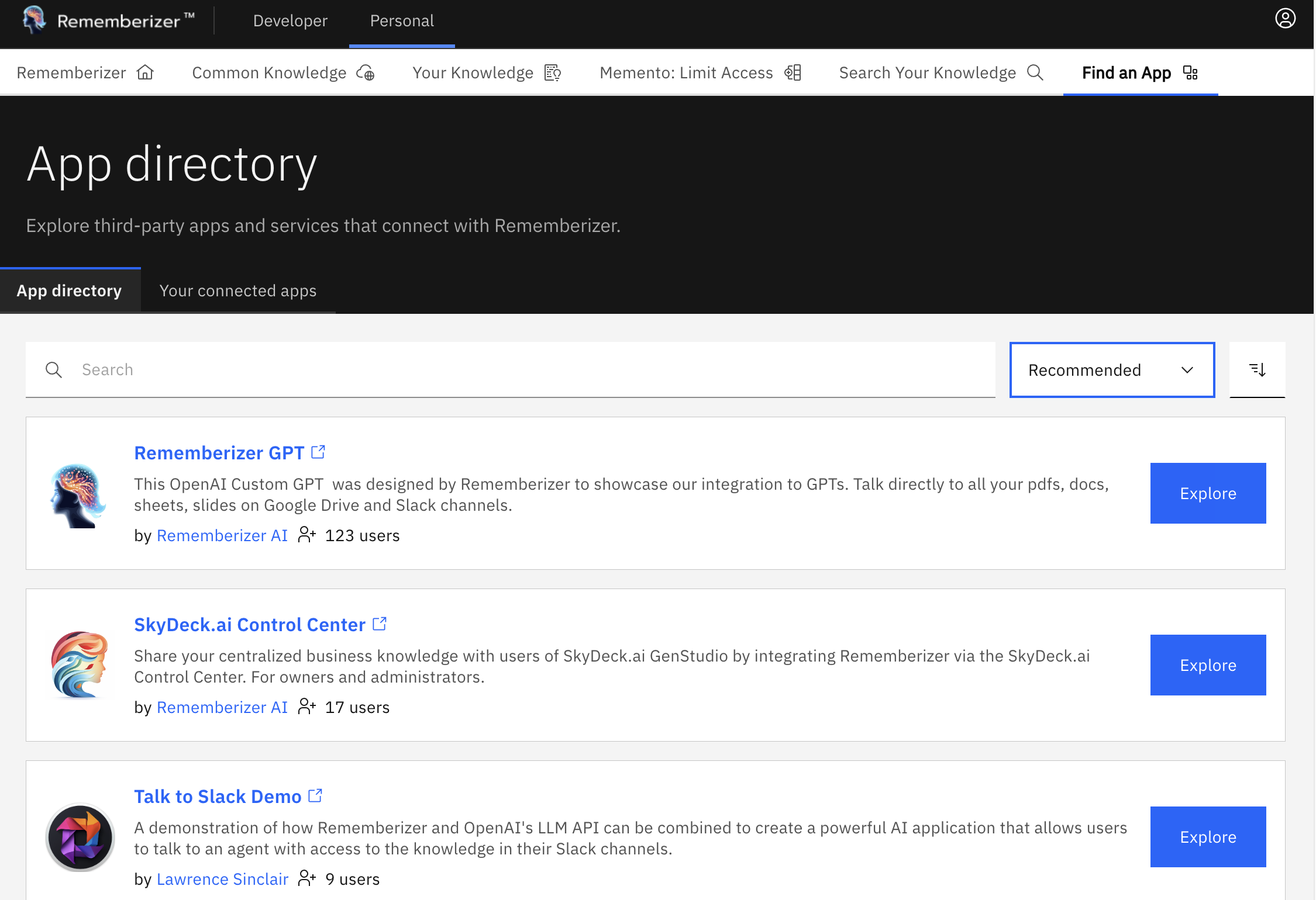 صفحة دليل التطبيقات